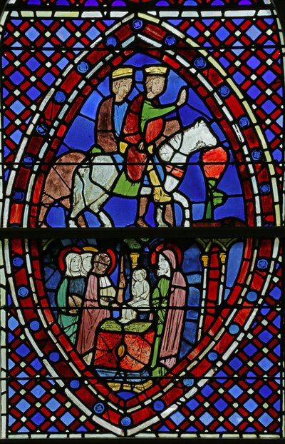 Vitrail représentant des panneaux de la Sainte Chapelle - French School